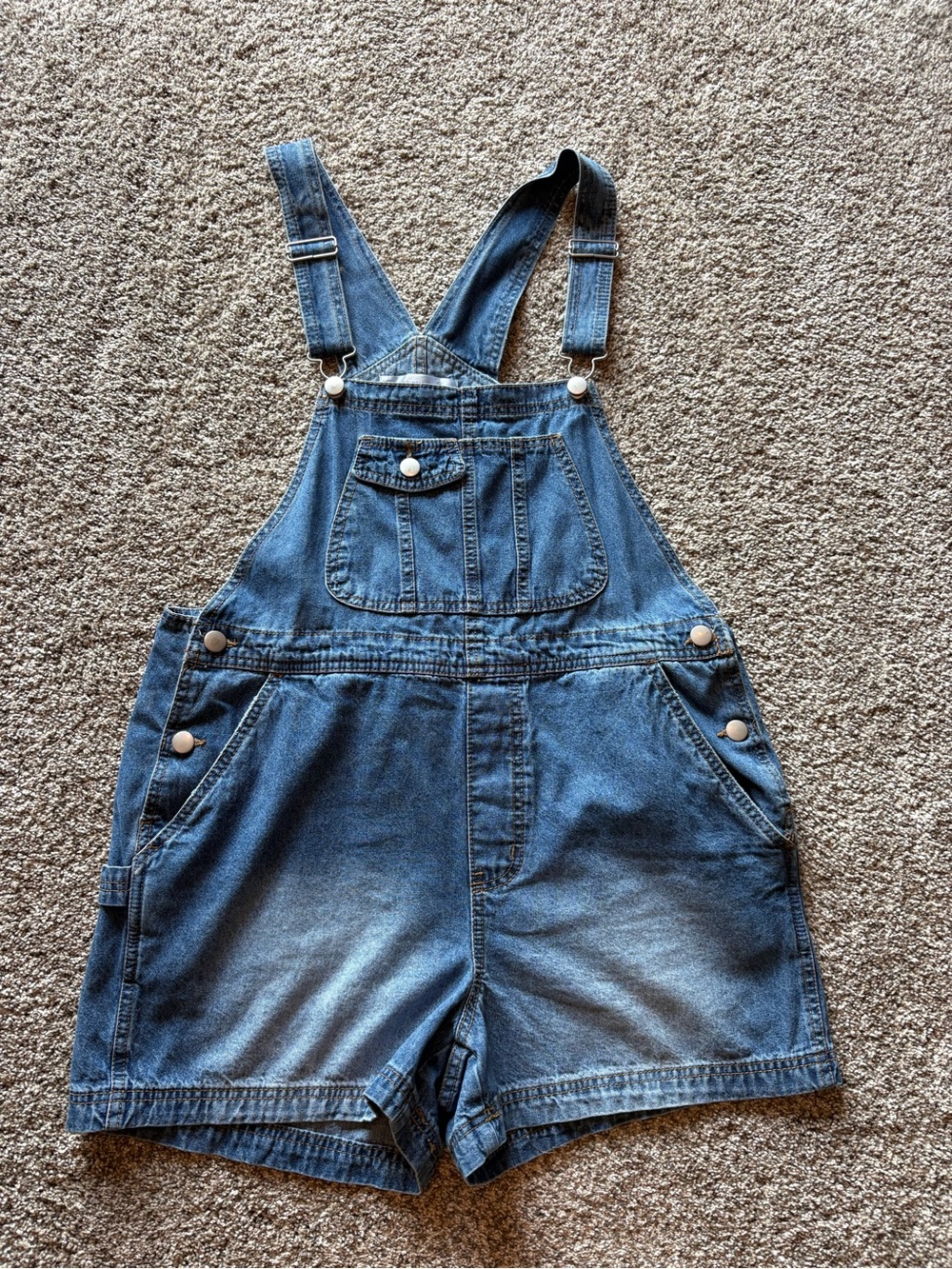 No Boundaries Denim Short Overalls in Blue